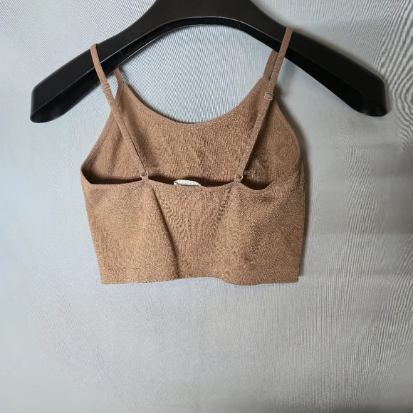 Bozzolo Caramel Ribbed Cropped Spaghetti Strap Tank Size S/M - Picture 2 of 6